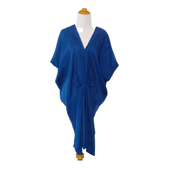 Sachin + Babi for Ankasa Silk Caftan Beaded Kimono Sleeves Blue Lightweight 2 - Picture 1 of 12